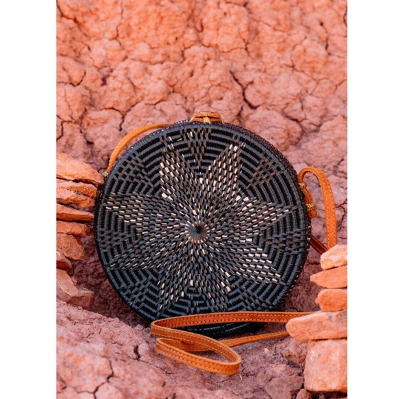 Was $68 Boho Chic Round Rattan Crossbody - Picture 5 of 8